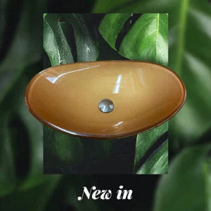 Bathroom CounterTop Vessel Golden Tempered Glass Sink Boat Oval Pop UP chrome - Picture 1 of 10