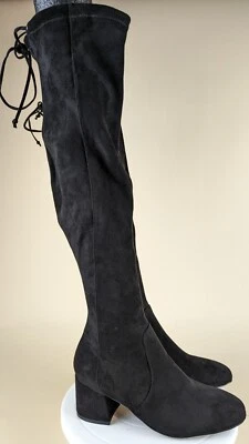 Sugar Ollie Over The Knee Tall Boots Womens 8 M Black Block Heels Shoes NEW - Image 1 of 4