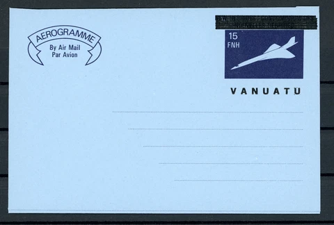 VANUATU overprinted on New Hebrides 15fnh Concorde Aerogramme Unused #8368 Cover