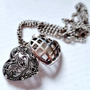 Collier Chaine Et Cœur Porte-photos Ou Parfum Argent 925 Marcassites - Foto 1 di 11