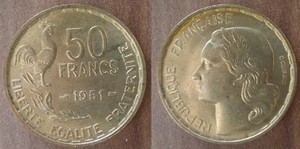 France 50 Francs 1951 Rooster Guiraud Cent Frc Frcs Franc Free Shipping Wrld - Picture 1 of 3