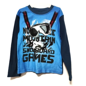 Boys Size XS 4-5 Cozy Long Raglan Sleeve Pajama Top Light Blue Graphic Design - Picture 1 of 4