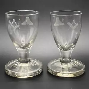 Pair of Masonic Firing Glasses c1760 Antique Engraved Level Square & Compasses - Picture 1 of 20