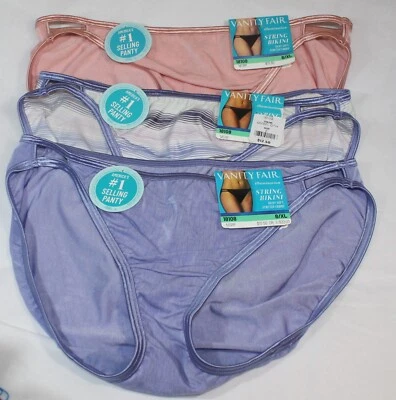 NWT set of 3 VANITY FAIR ILLUMINATION STRING BIKINI 18108 PEACH LILAC STRIPES XL - Image 1 of 4