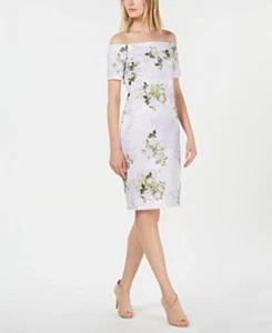 Calvin Klein Off-The-Shoulder Scuba Dress Floral Opal 14 - Picture 1 of 2