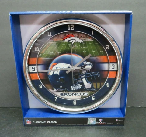 Denver Broncos 12" NFL Chrome Wall Clock by WinCraft - New in Box! Cover