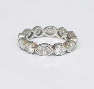 14K White Gold 2.50 CTW Round & Marquise Diamond Bezel Eternity Band Ring Sz 6.5 - Picture 1 of 12
