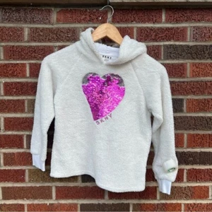 DKNY Cream and Pink Sequin Brush Up Heart Hooded Sweater - Picture 1 of 5