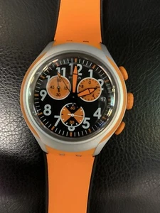 Swatch Irony FEEL STRONG Chronograph Aluminum Orange Silicone Men's Watch - Picture 1 of 5