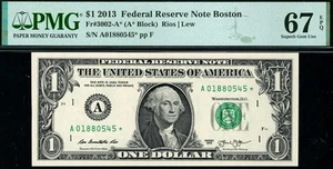 2013* $1 Boston STAR Federal Reserve Note • 3002-A* • PMG 67 EPQ • *RARE POP 3/1 - Picture 1 of 2