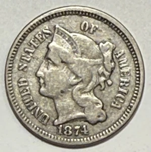 1874 3 Cent Nickel XF Item #0061 - Picture 1 of 2
