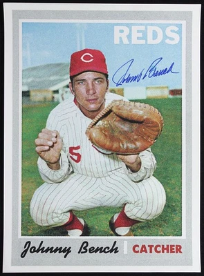 Johnny Bench Signed Poster Official HOF Holo 1970 Topps Cincinnati Reds Auto - Image 1 of 3