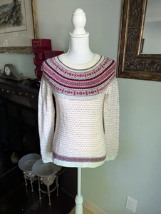 Talbots Nordic Fair Isle Crewneck Sweater Women's XS Cream Red Nylon Lamb's Wool - Picture 1 of 10