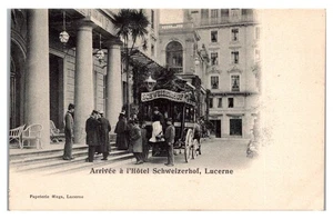 LUCERNE, SWITZERLAND - ARRIVEE A L'HOTEL SCHWEIZERHOF - OLD POSTCARD - Picture 1 of 2