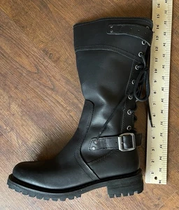 New Ladies Black Leather Harley Davidson High Top Riding Boots Size 8 - Picture 1 of 6