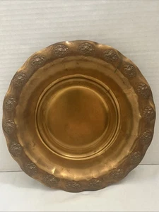 Vintage 11" Runde Kupfer Geprägt Floral Dekorative Schüssel Platte - Bild 1 von 22