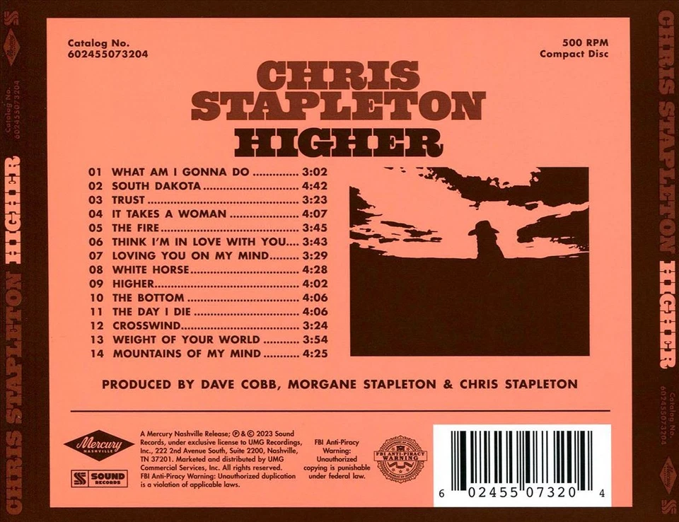 CHRIS STAPLETON HIGHER NEW CD - Imagem 1 de 1