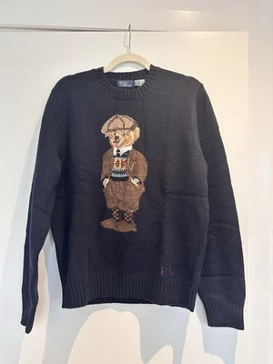 Polo Ralph Lauren Women’s Bear Knit Jumper in Navy - Size M, Wool & Cashmere