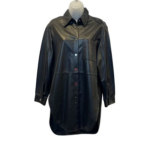Maje Lucia Black Lambskin Leather Shirt Dress Overshirt Size 2 = US M NWOT - Picture 1 of 5