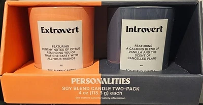 Introvert/Extrovert Personalities Candles Set of 2 Soy Blend 4oz each Funny Gift - Image 1 of 4
