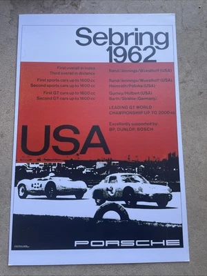 PORSCHE 1962 12 HOURS OF SEBRING SHOWROOM VICTORY POSTER USA Reprint - Image 1 of 4