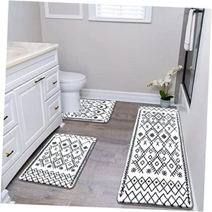 HEBE Bathroom Rug Set - 3 Piece Non Slip Shower Mats with U-Shaped Toilet Mat, - Picture 1 of 7
