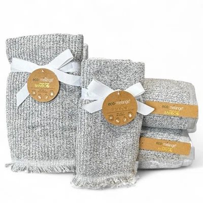 SET OF 6 New Eco-Melange Rayon From BAMBOO 2 Bath 2 Hand 2 Tip Towel Set Gray Nw - Image 1 of 4