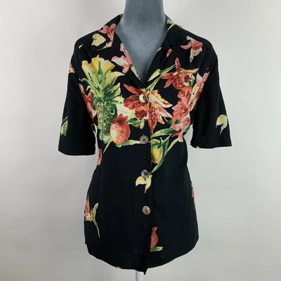 Camisa Floral Piña Hawaiana Talla 10 Calce Cuadrado Vintage Años 90 Carole Little EE. UU. Foto 1 de 4