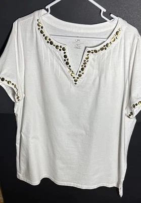 Woman’s Top T-Shirt Cotton Split V Neck Short Sleeve Top Plus Size 2XL - Image 1 of 4