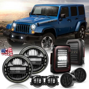 Fit 2007-17 for Jeep Wrangler JK JKU 7" Halo Headlights Tail Light Fog Turn Lamp - Picture 1 of 15