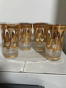 Culver 1950 Mid Century Hollywood White Regency Highball Glass 22k SET 4 MINT - Picture 1 of 4