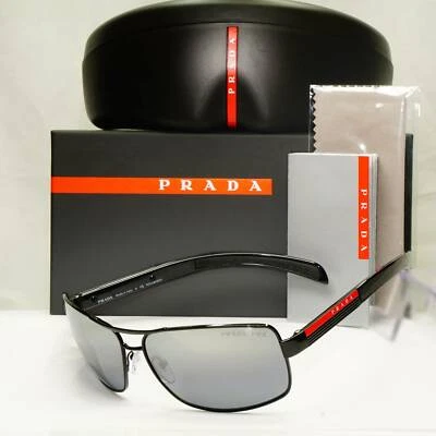 Prada Sunglasses Polarized Black Silver Mirror Navigator PS54IS SPS 54I 1AB-2F2 - Image 1 of 4