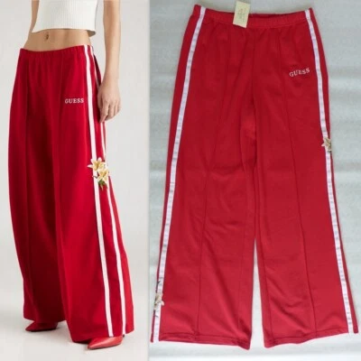 NWT GUESS Floral embroidered applique detail Loose fit Track Pants 'ZOEY' M/L - Image 1 of 4