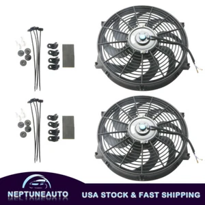 Caja (2) Ventilador Delgado Universal 14" pulgadas Push Pull Radiador Enfriamiento 12V Con Kit de Montaje - Imagen 1 de 6