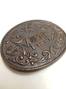 Vintage Black Angus Square Cow Bar Belt Buckle RJ ROBERTS Brass 80's - Picture 1 of 6