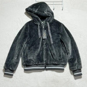 Bellivera Hoodie Pullover Jacket Fuzzy and Very Soft Gray Faux Fur Coat Womens L - Picture 1 of 21