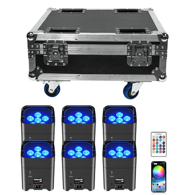 6x108W 6 LED Par Wiederaufladbares RGBWA UV Akku DMX Bühnenlicht APP +Flightcase - Bild 1 von 4