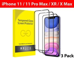 3 Pack Tempered Glass Screen Protector Black Edge For iPhone 11 Pro Max X Max XR - Picture 1 of 6