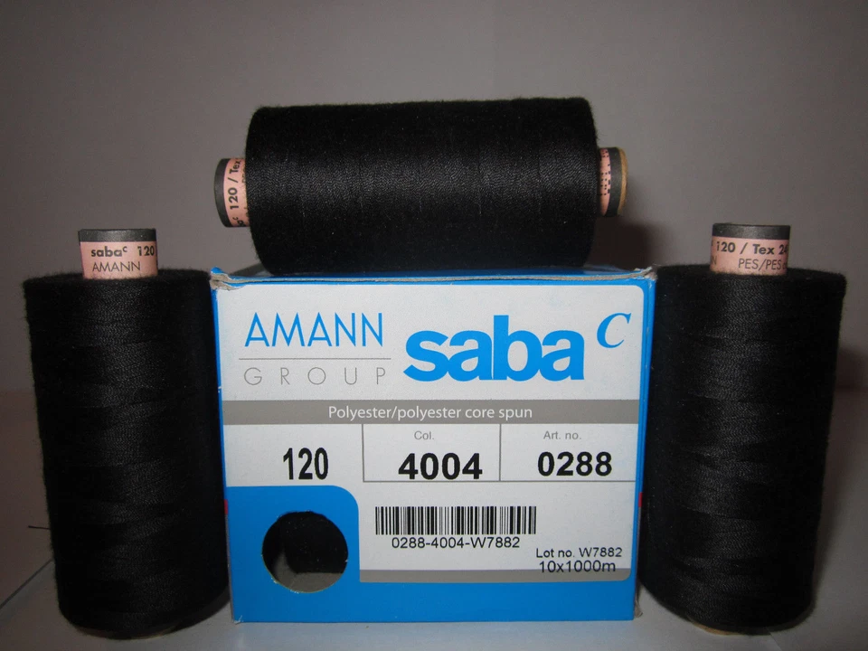 (0,005€/1m) 5 x 1000 m Amann / Saba Nähgarne Stärke 120 Rein - Schwarz 4004