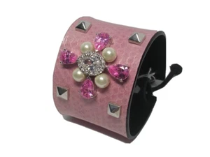 Pulsera brazalete para mujer marca Vendoux piedras en plata y cuero color rosa - Imagen 1 de 2