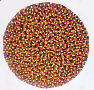 Felt ball rug 90 cm round multi-colored carpet mat. - Picture 1 of 4