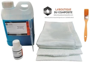 RESINE POLYESTER 2kg + 2m² de MAT DE VERRE + 2m² de ROVING + pipette + pinceau. - Imagen 1 de 1