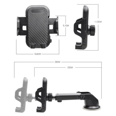 Suporte preto para telefone de carro para painel aberturas de para-brisa compatível com smartphone - Imagem 1 de 4