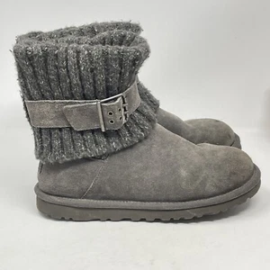 Ugg Australia Cambridge Boots Womens 6 Gray Suede Knit Buckle Ankle 1006013 - Picture 1 of 16