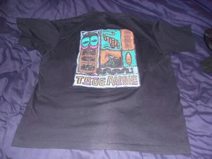 Vintage TRUE AUSSIE T-shirt XL apx. 22" across chest black with graphic designs - Picture 1 of 3