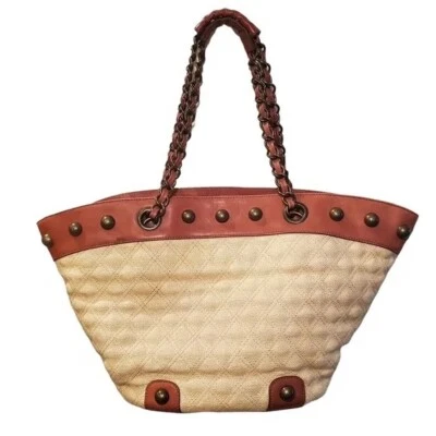 Cartera Betsey Johnson Tela Tachonada Cuero Tachonado Cesta Rosa Cadena Cesta Tachuelas Foto 1 de 4