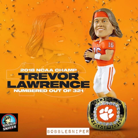 TREVOR LAWRENCE Clemson Tigers 2018 National Champions “Ring Base” Bobblehead Cover