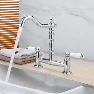 Juego de 3 piezas de grifo mezclador de lavabo montado en cubierta para grifo mezclador de lavabo cromado de 2 manijas - Imagen 1 de 12