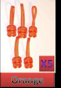 5 Lot 550 Paracord Zipper Pull / KeyChains ~2.5" - Orange - Picture 1 of 4
