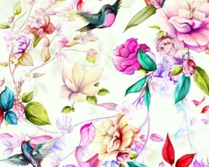 Magnolie Blumen Digitaldruck Baumwolle 100 % Baumwolle Vogel Stoff - Bild 1 von 4